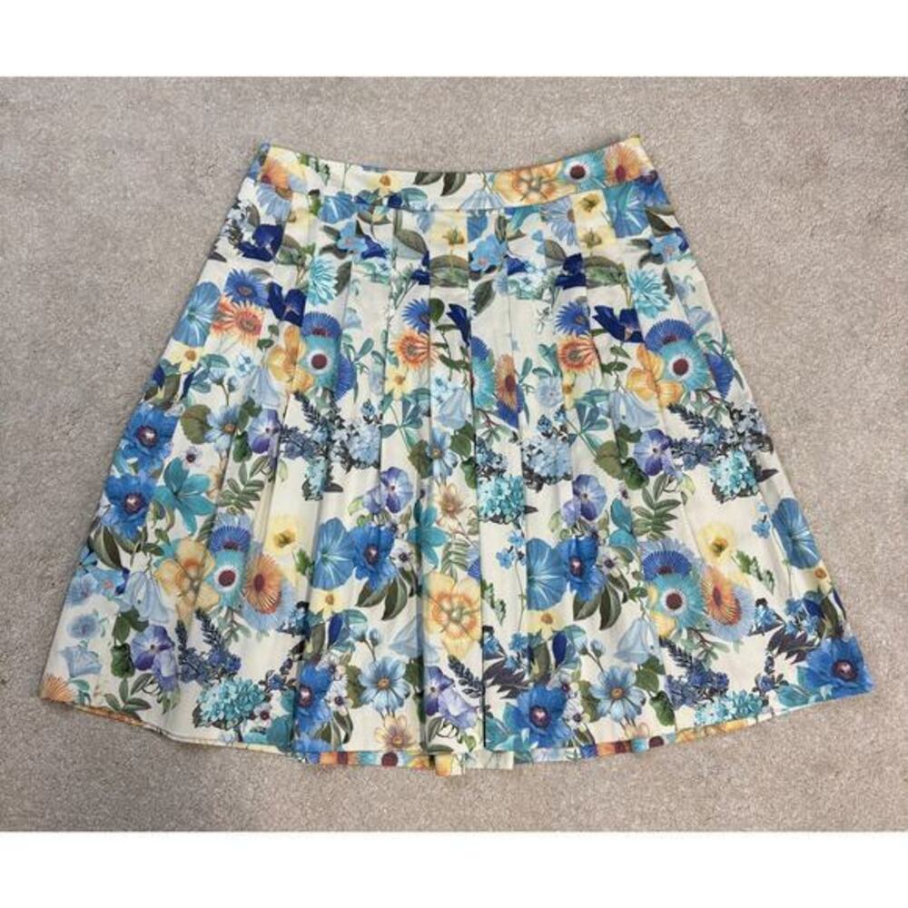Talbots Spring Floral Print A-Line Pleated Knee Length Skirt Size 12